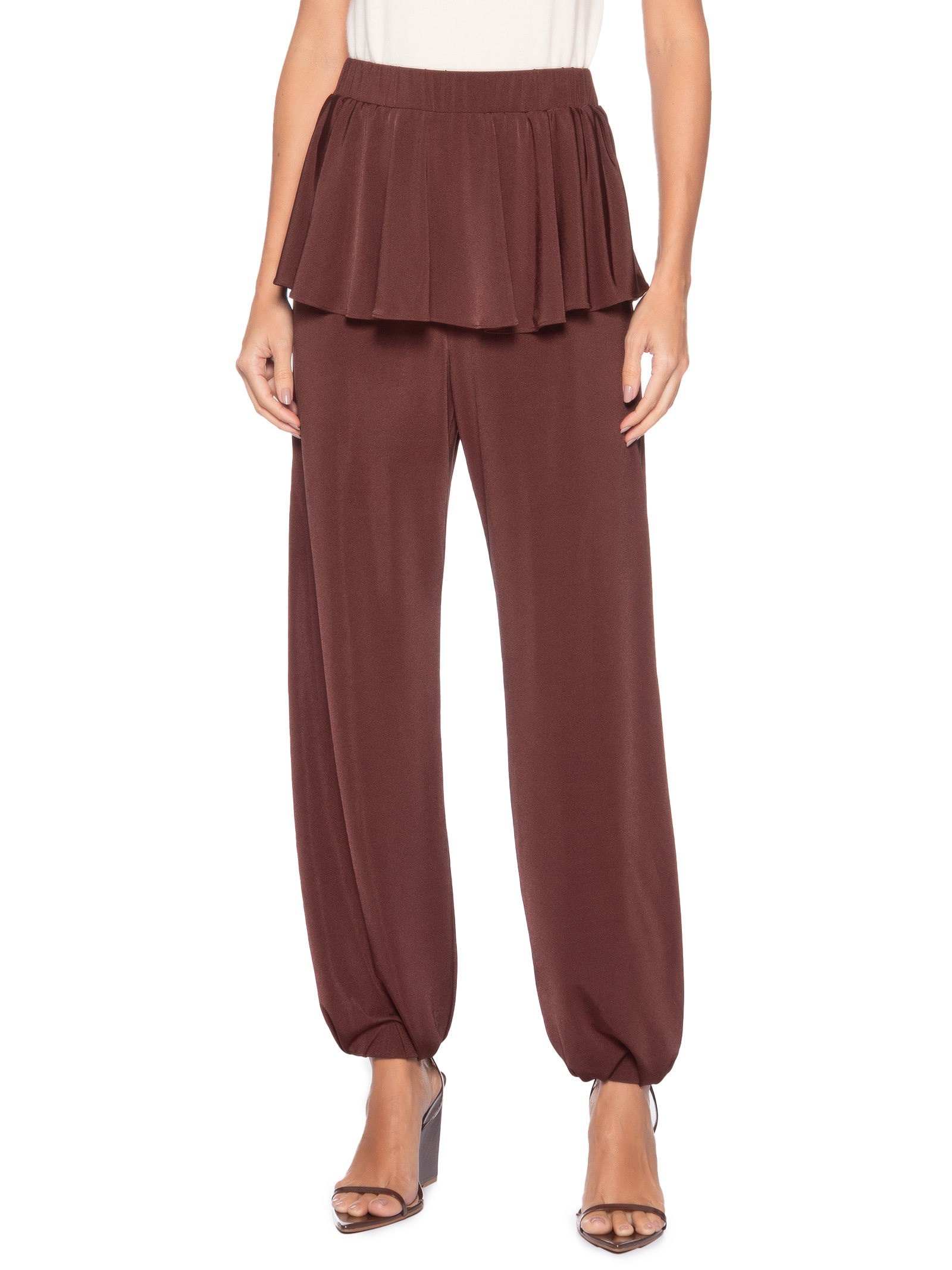 Calça Feminina Balloon Com Sobreposição De Saia Marrom '2Essential