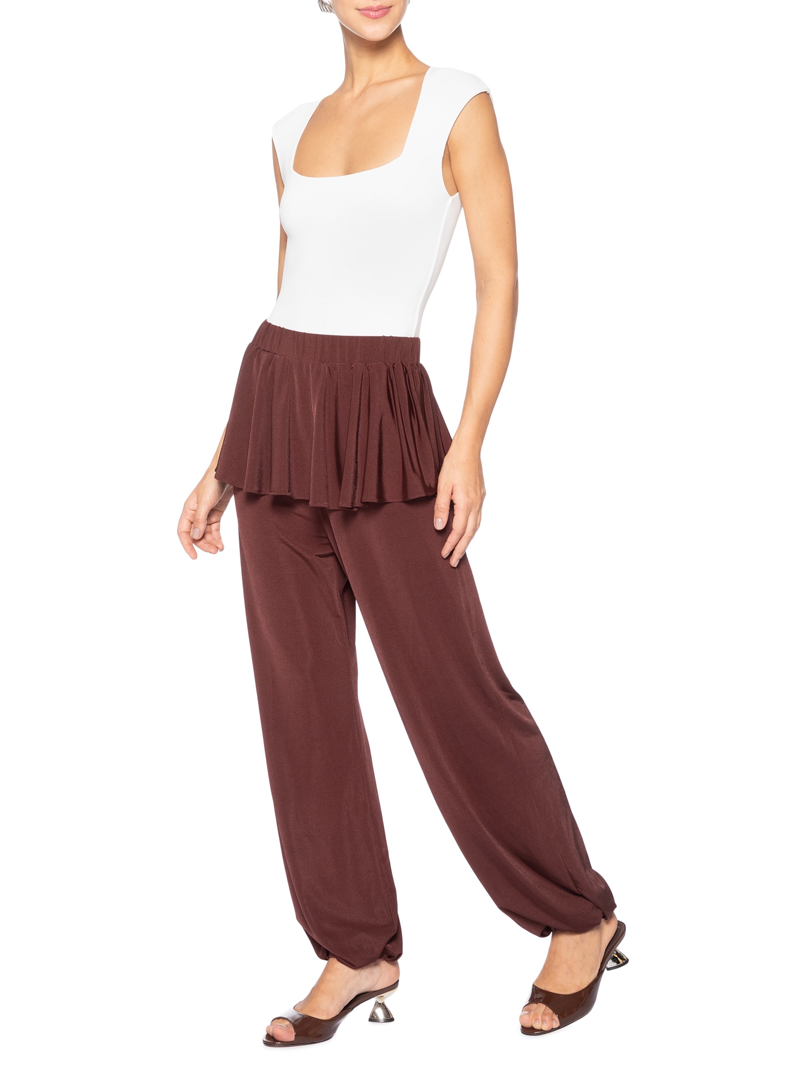 Calça Feminina Balloon Com Sobreposição De Saia Marrom '2Essential