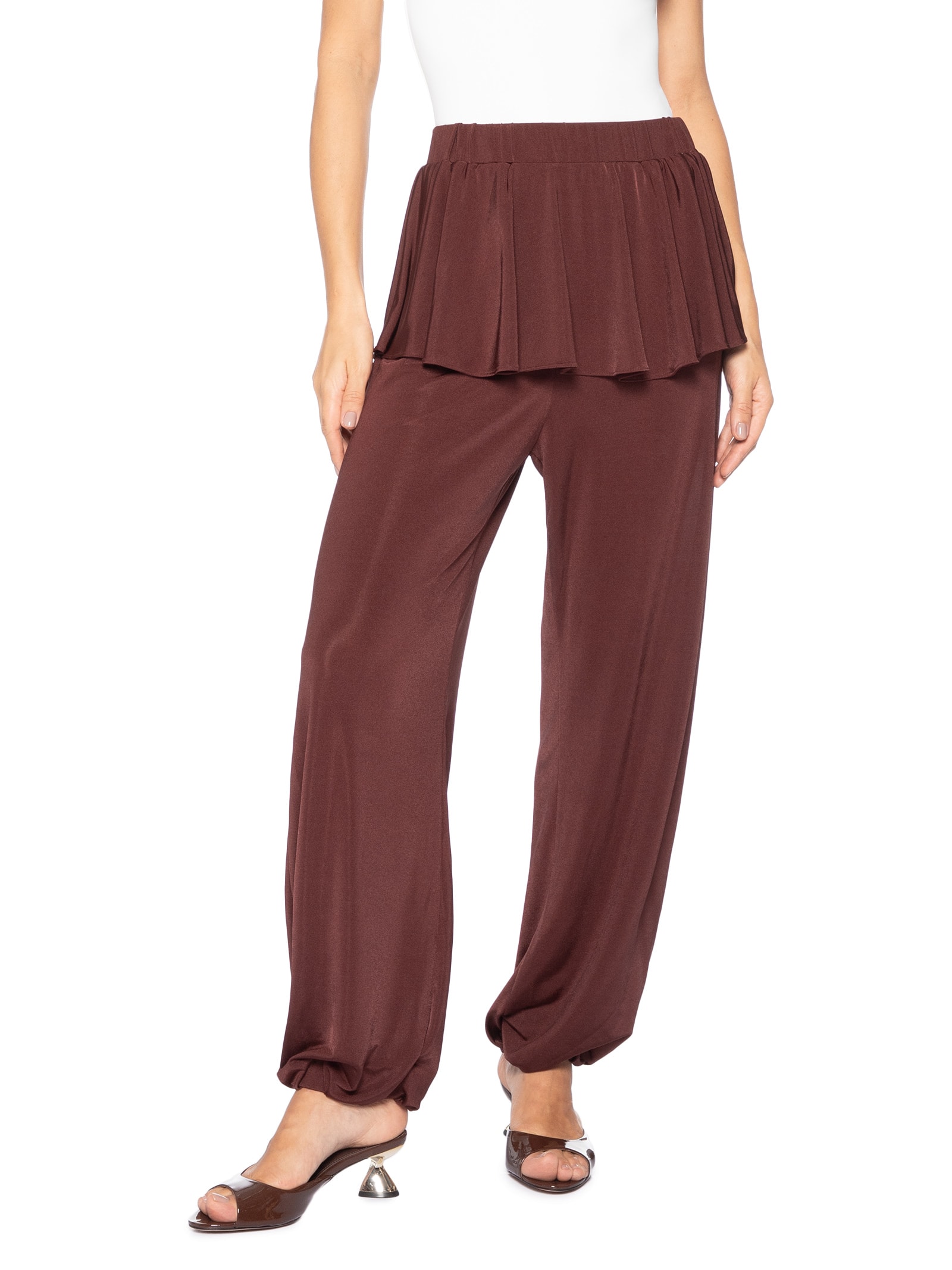 Calça Feminina Balloon Com Sobreposição De Saia Marrom '2Essential