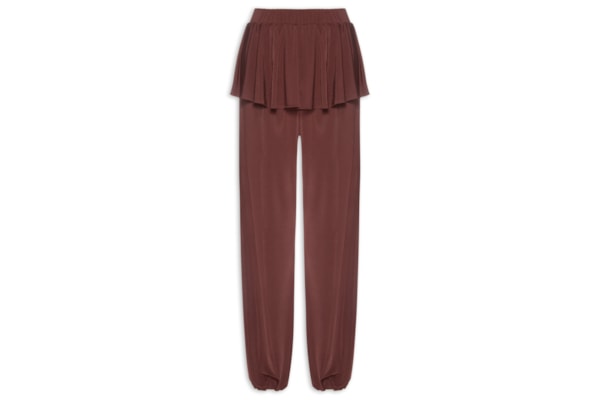 Calça Feminina Balloon Com Sobreposição De Saia - Marrom