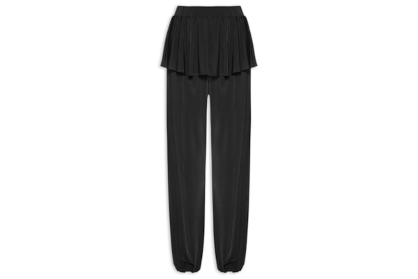 Calça Feminina Balloon Com Sobreposição De Saia - Preto