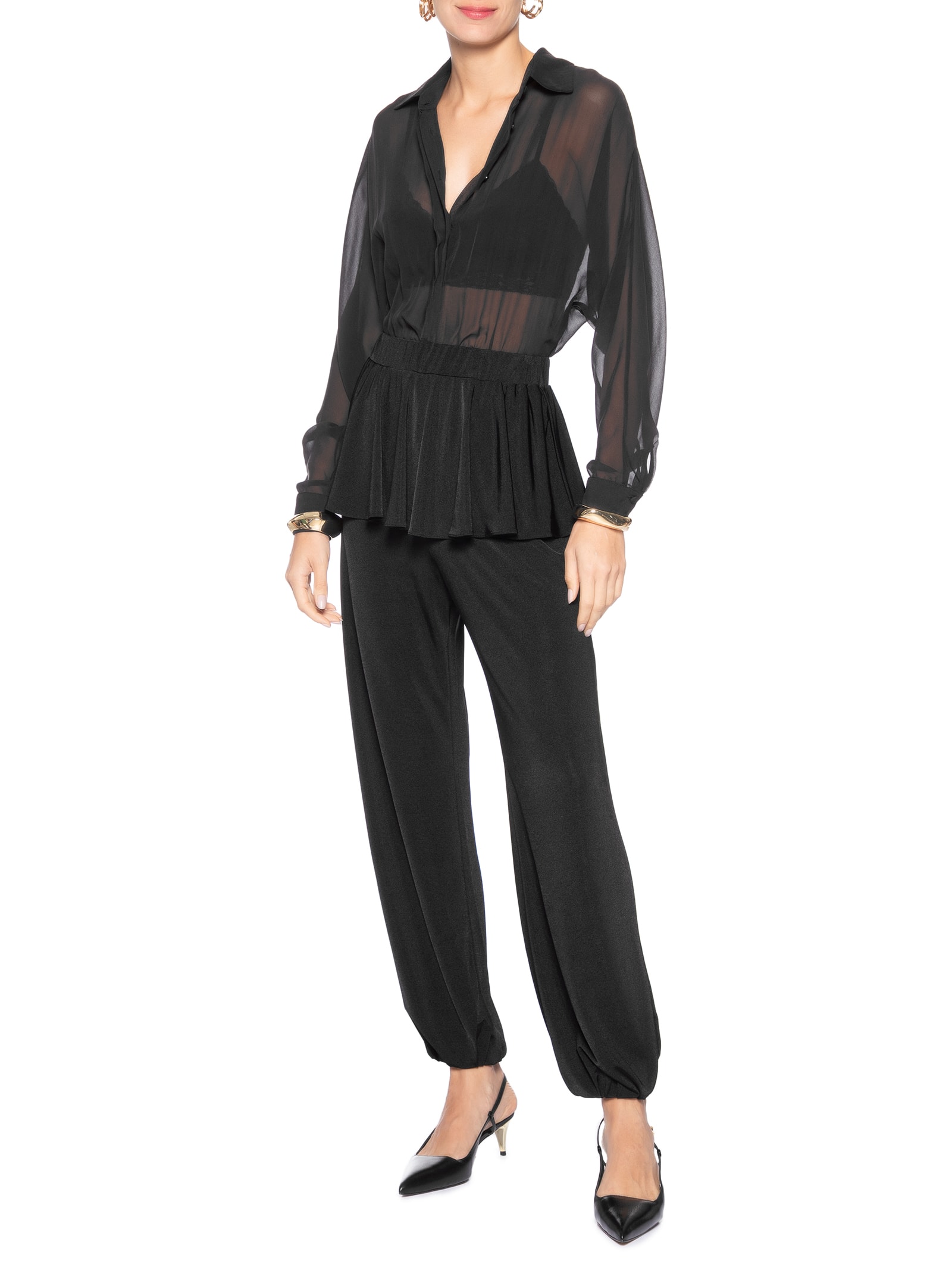 Calça Feminina Balloon Com Sobreposição De Saia Preto '2Essential