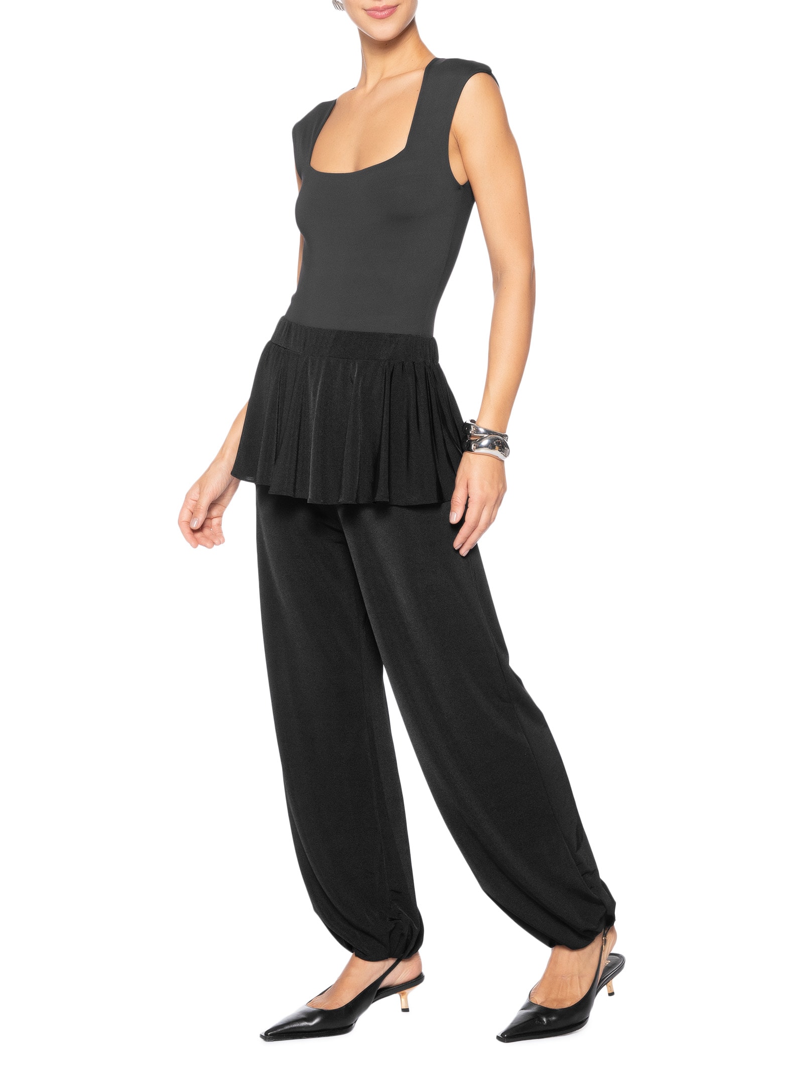 Calça Feminina Balloon Com Sobreposição De Saia Preto '2Essential