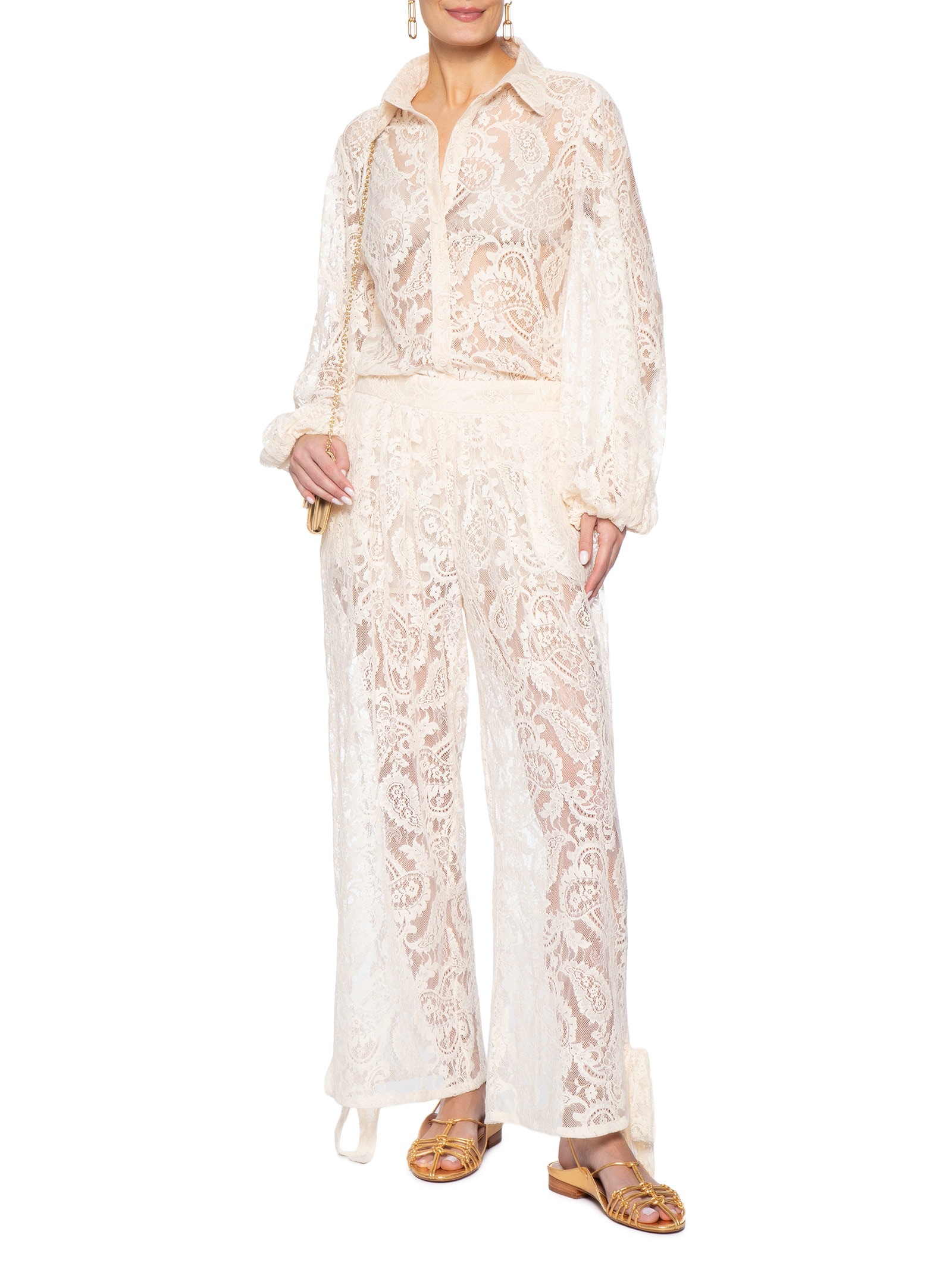 Calça Feminina Balloon Em Renda Off White '2Essential
