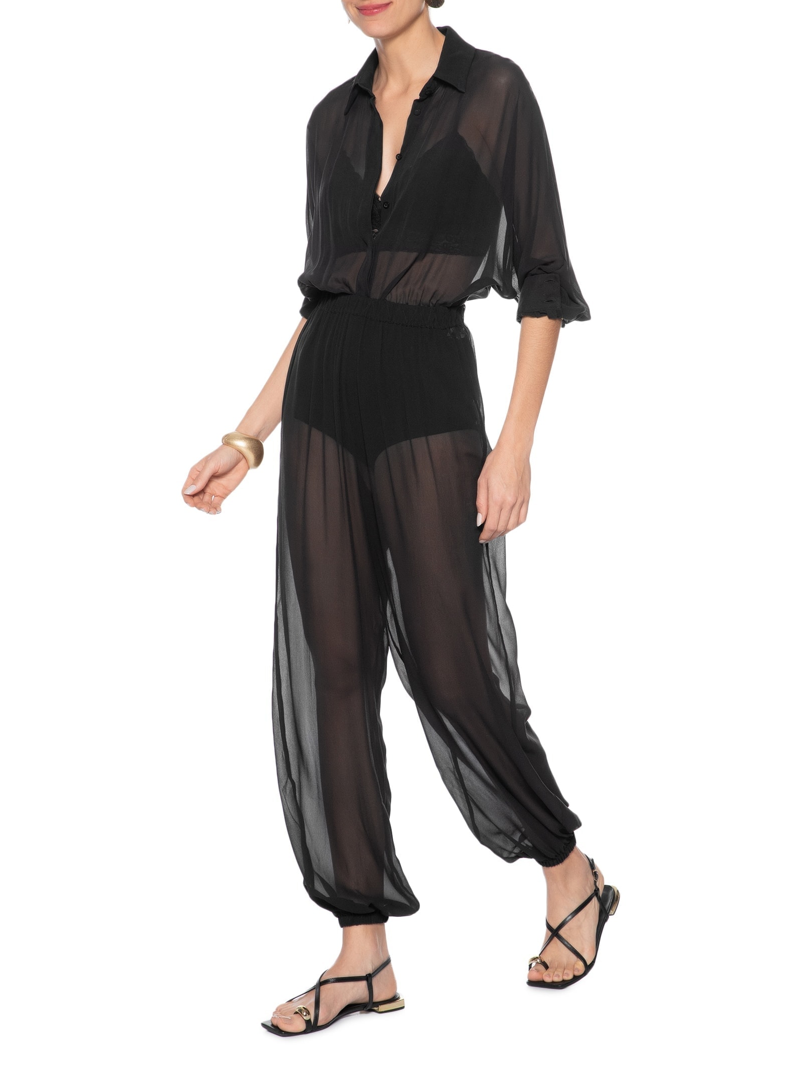 Calça Feminina Balloon Em Seda Pura Preto '2Essential