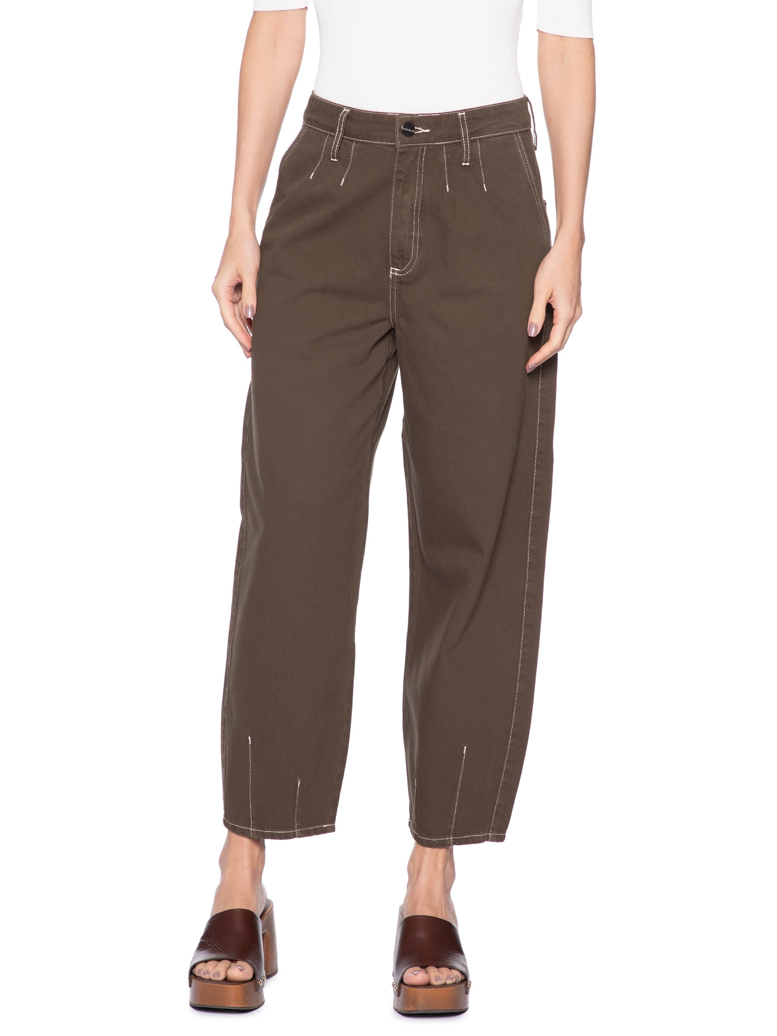 Calça Feminina Balloon Pia Sarja Marrom Le Lis