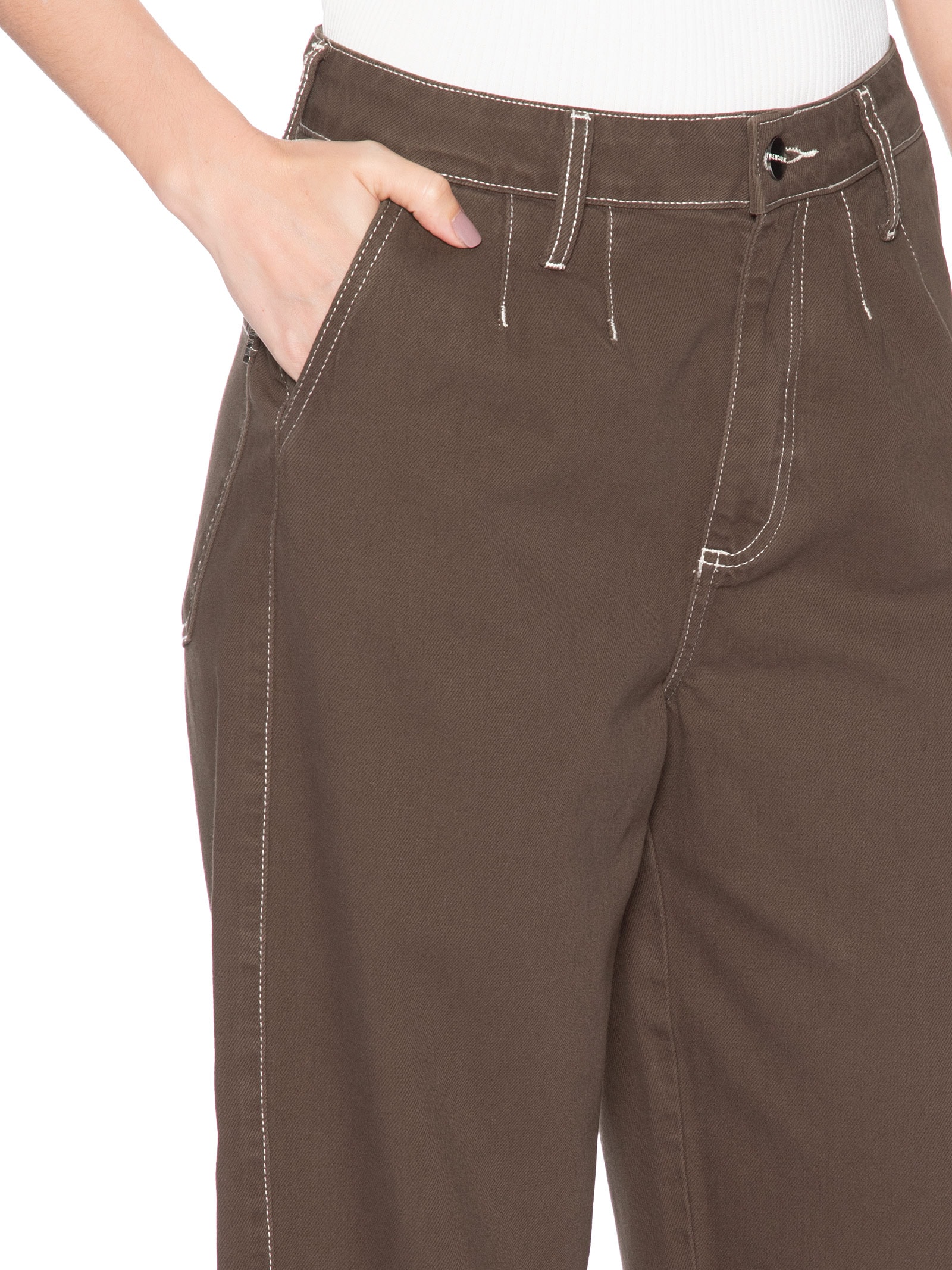 Calça Feminina Balloon Pia Sarja Marrom Le Lis