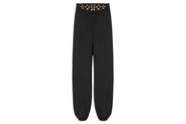 Calça Feminina Balonê Cinto Tachas - Preto