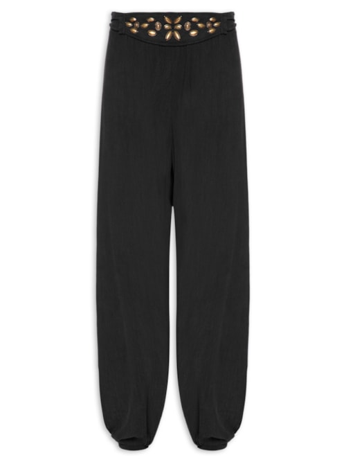 Calça Feminina Balonê Cinto Tachas - Preto