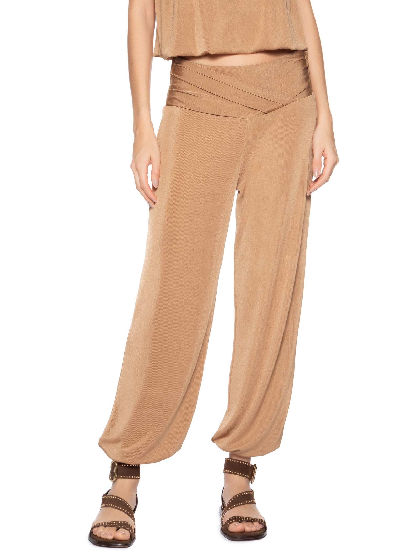 Calça Feminina Balonê Pala Transpasse Bege Maria Filó