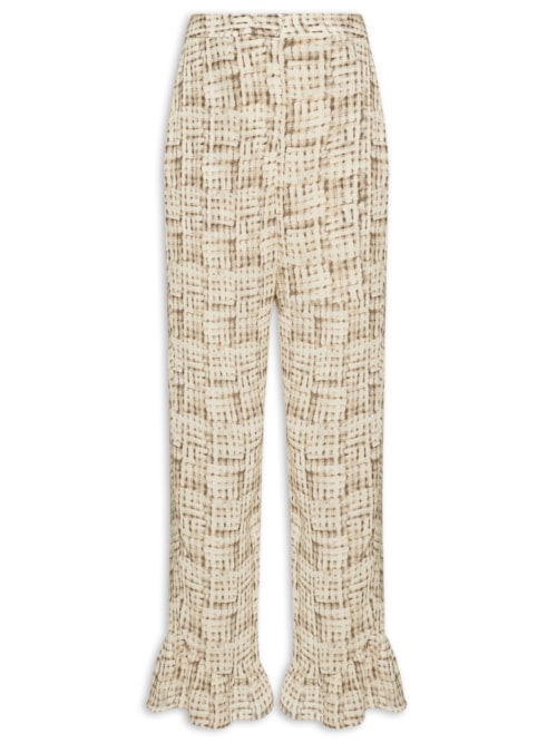 Calça Feminina Barra Babados Textura Trama – Bege