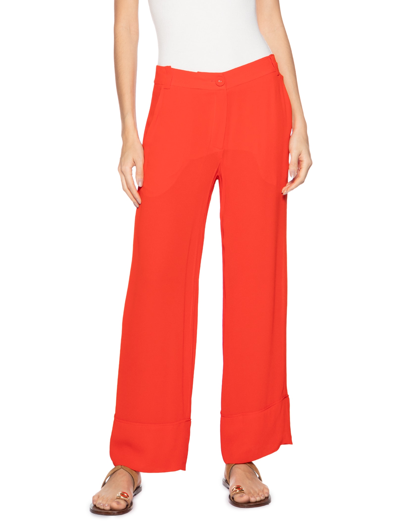 Calça Feminina Barra Larga Vermelho Maria Filó