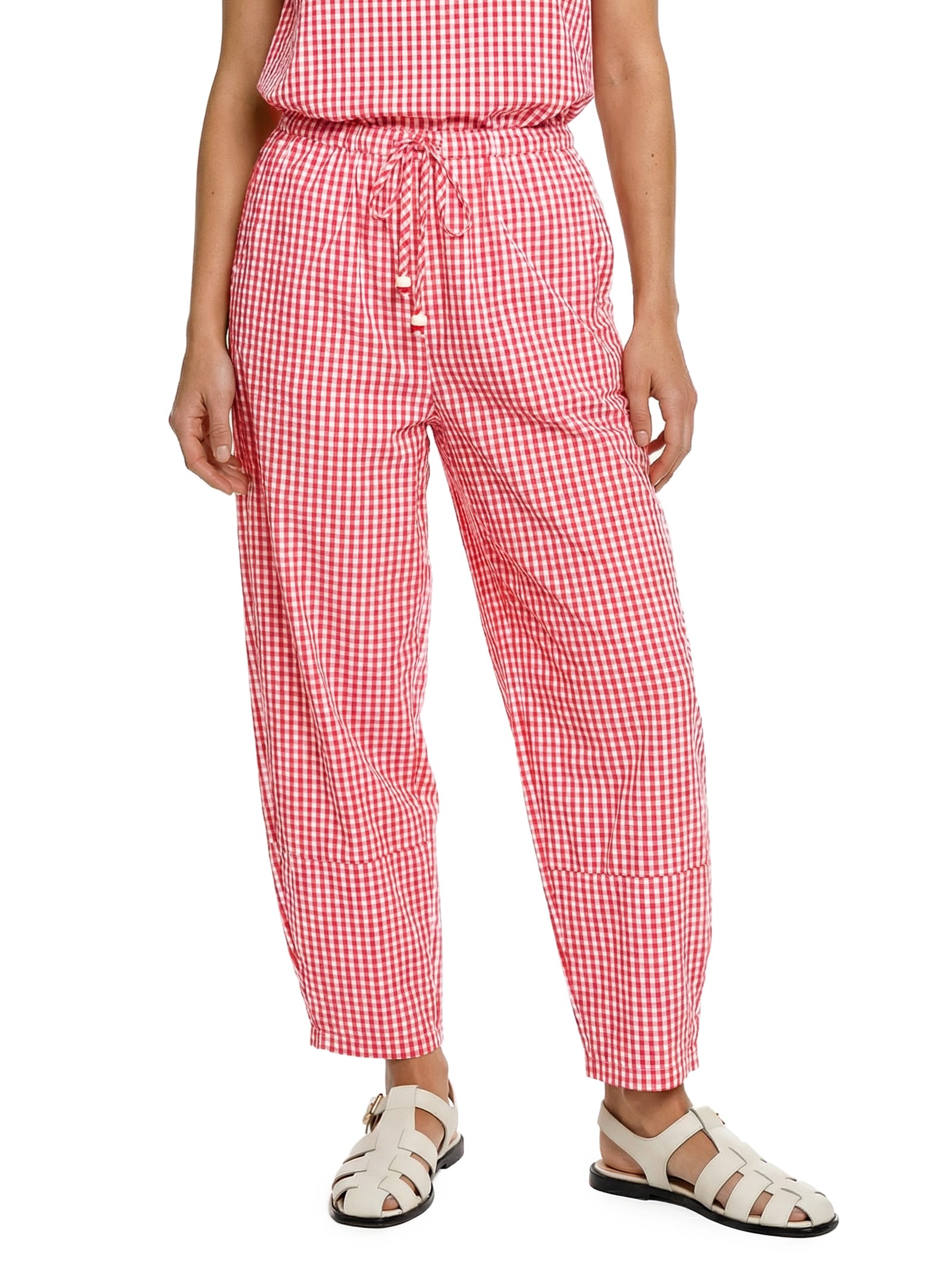 Calça Feminina Barrel Alg Vichy Vermelho Cantão