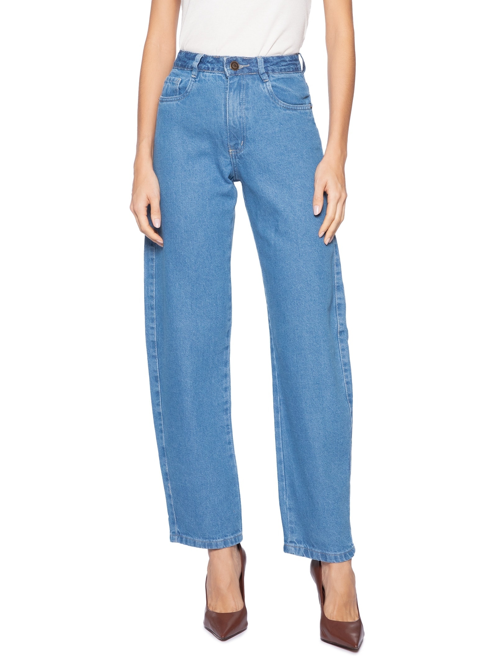 Calça Feminina Barrel Jeans Azul Market 33