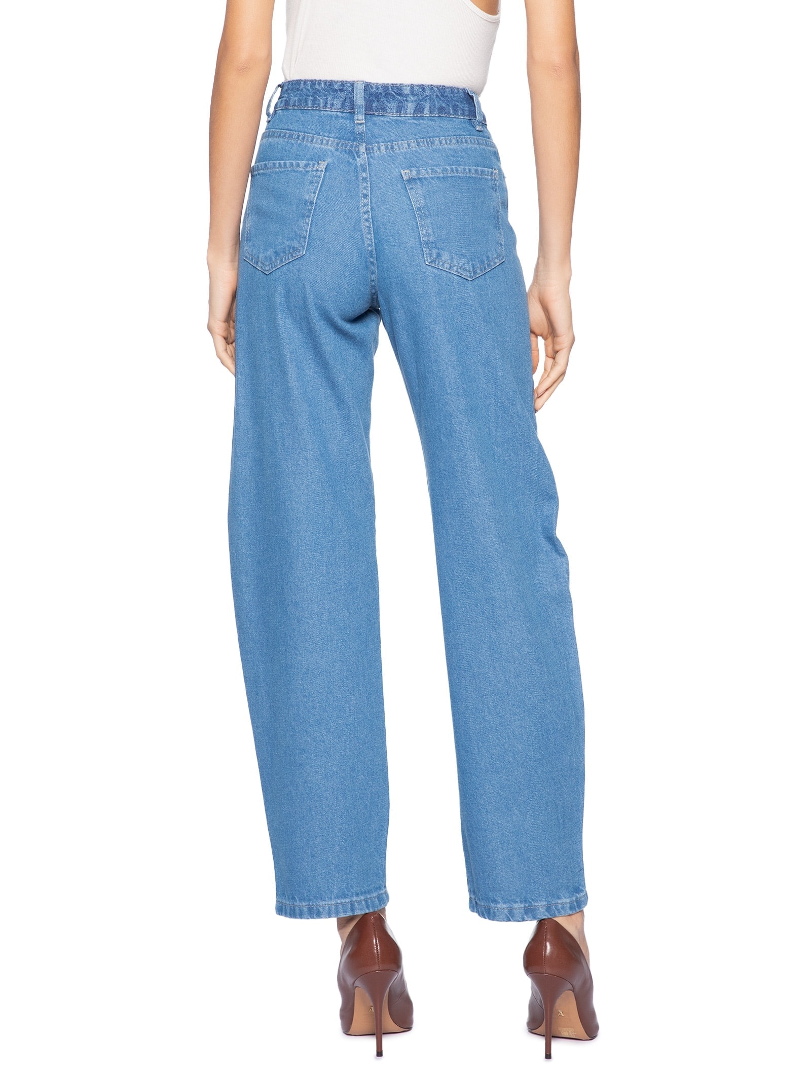 Calça Feminina Barrel Jeans Azul Market 33