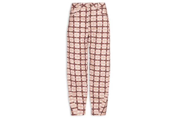 Calça Feminina Barrel Sarja Estampada - Marrom