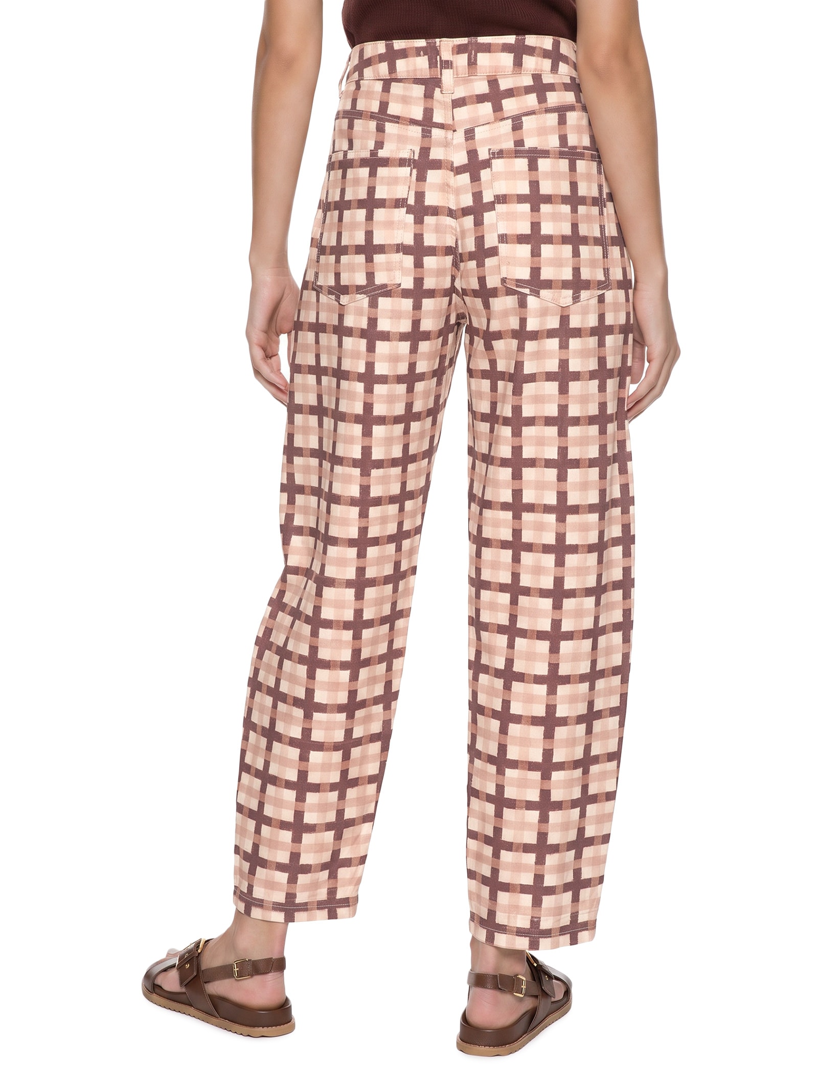 Calça Feminina Barrel Sarja Estampada Marrom Cacay