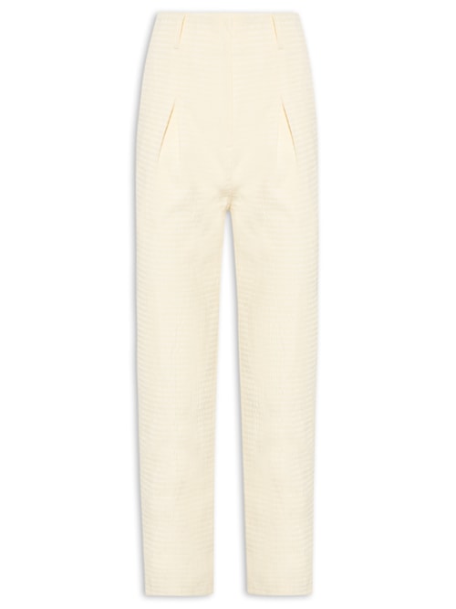 Calça Feminina Básica Textura Com Pássaros – Amarelo