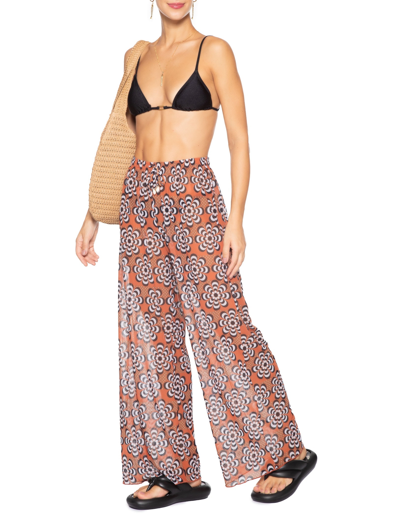 Calça Feminina Beachwear Em Tule Laranja Mktbeach