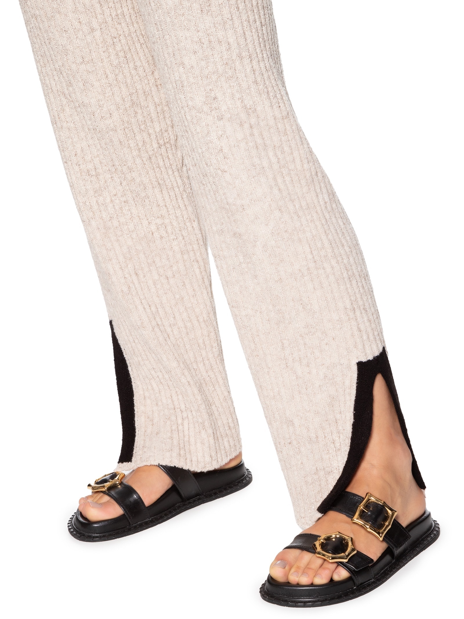 Calça Feminina Bicolor Detalhe Tricot Bege Cacay