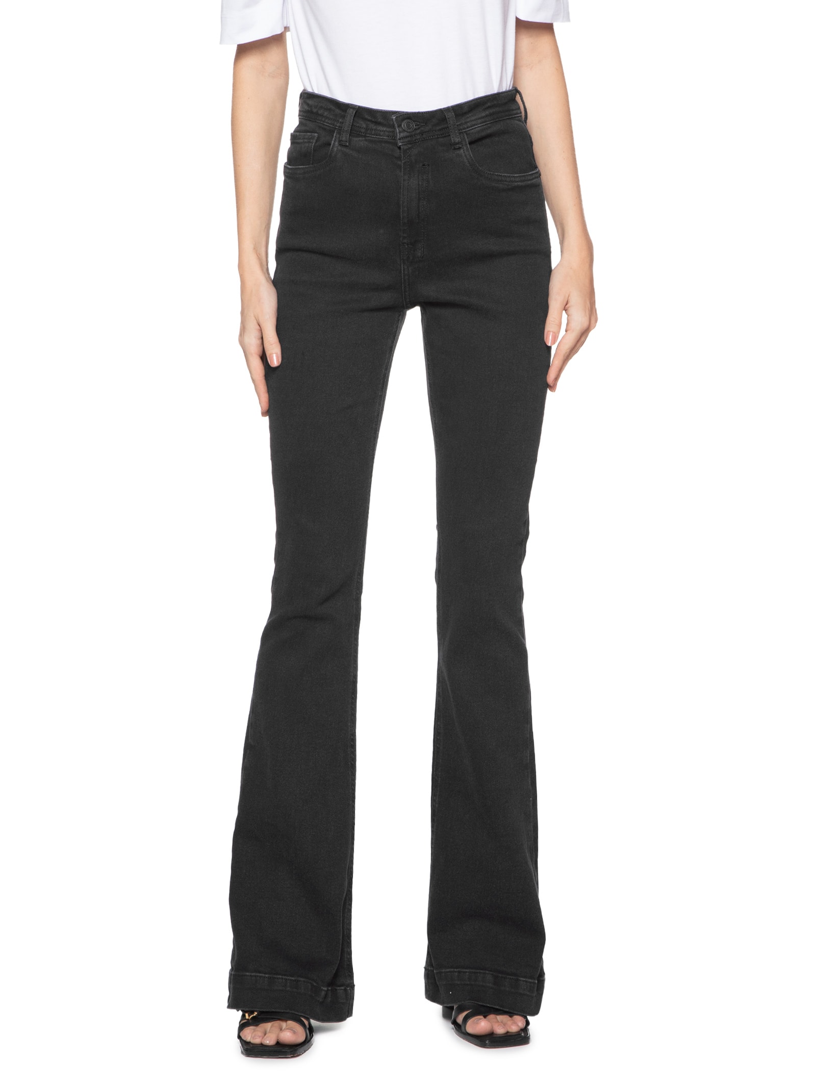 Canal Calça Feminina Black Jeans Flare Barra Larga Preto