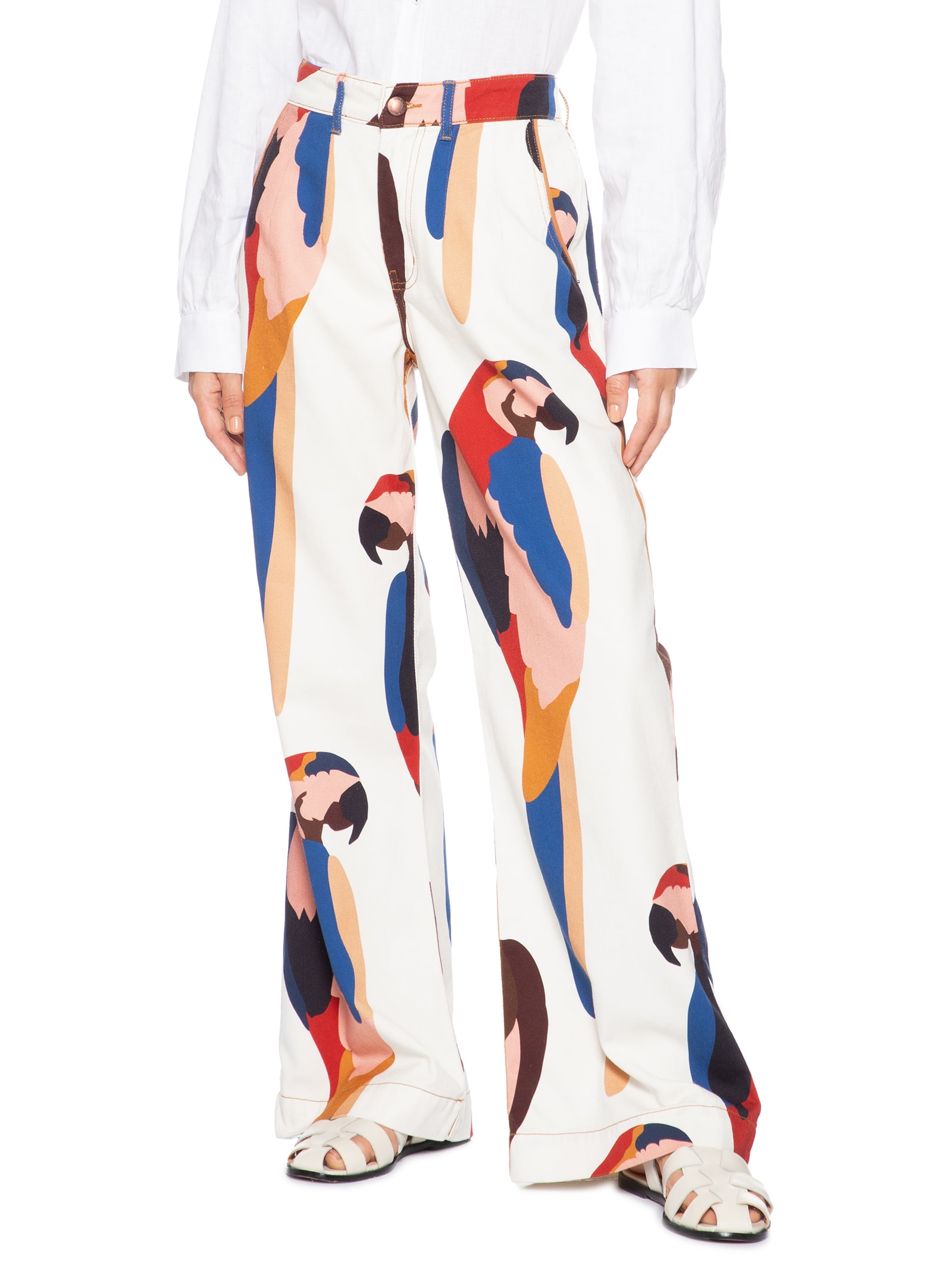 Calça Feminina Boca Larga Sarja Araraquara Branco Farm