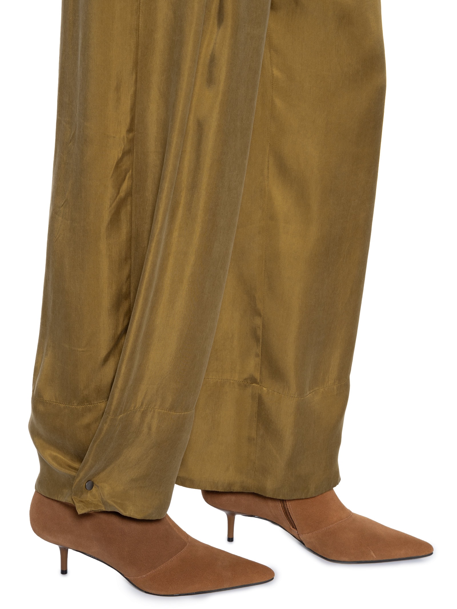 Calça Feminina Bolsos De Cupro Antique Com Cinto Em Ilhós Verde Animale