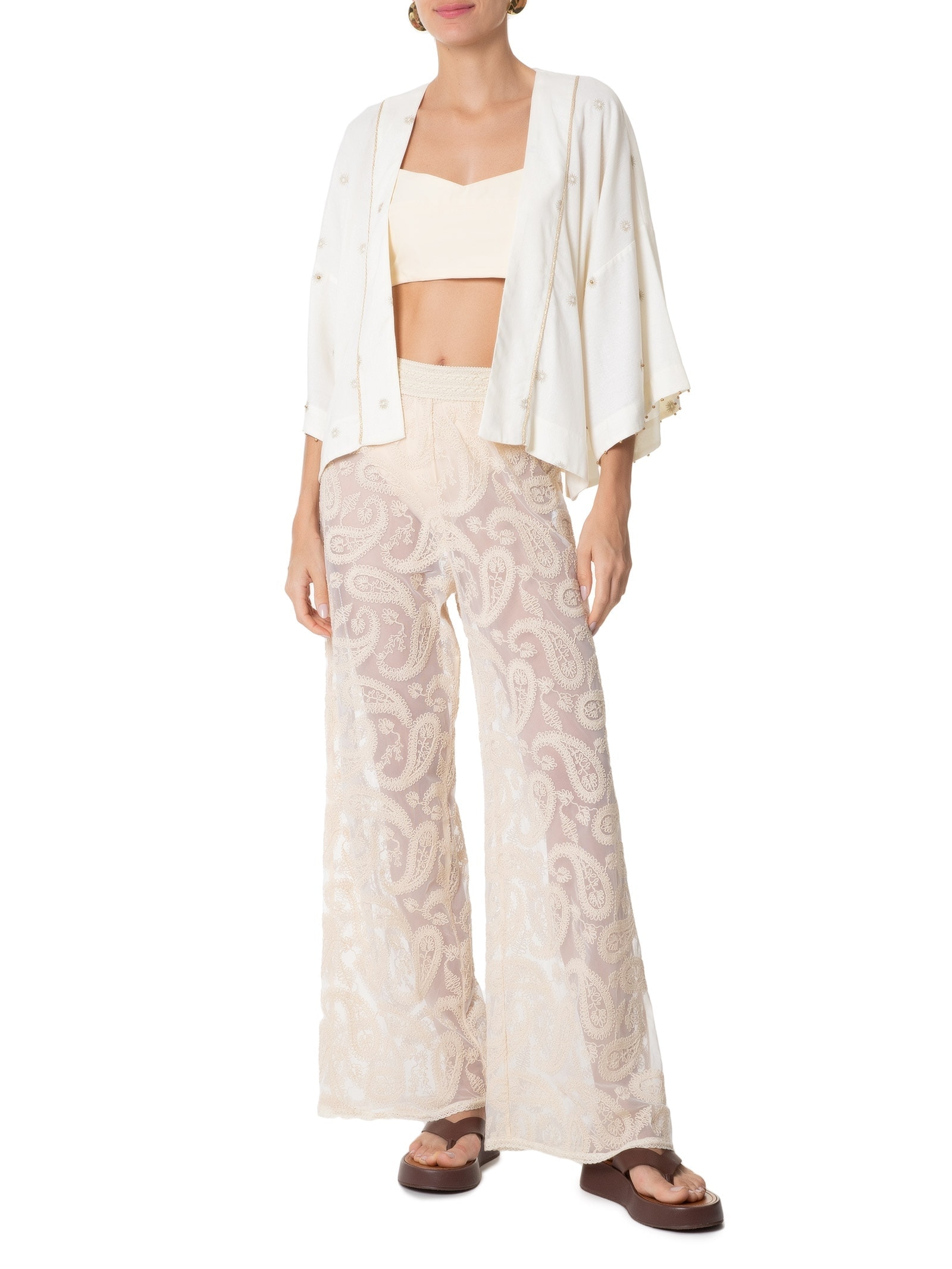 Calça Feminina Bordada Bege Dress To