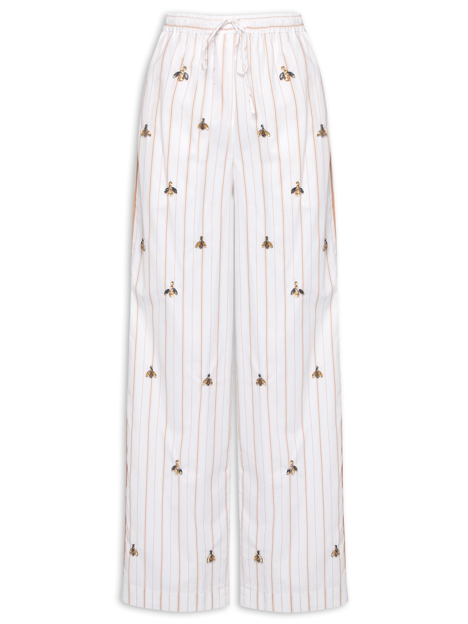 Calça Feminina Bordada Listra Mostarda – Branco Animale
