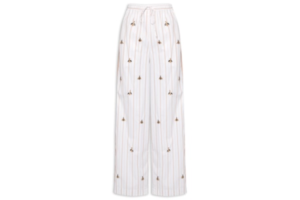 Calça Feminina Bordada Listra Mostarda – Branco