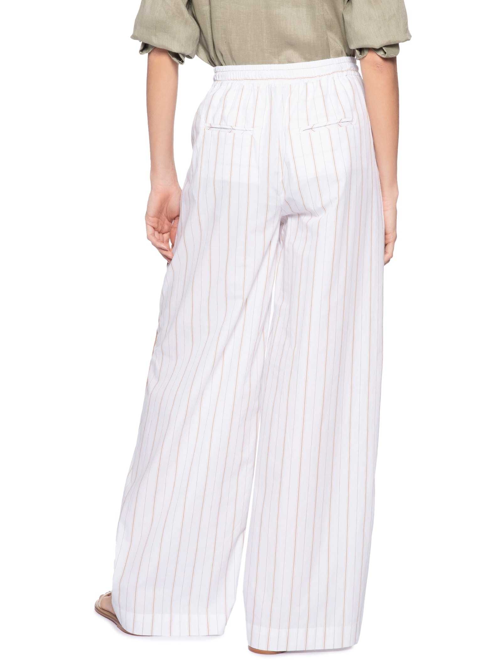 Calça Feminina Bordada Listra Mostarda – Branco Animale