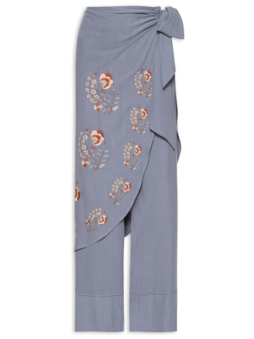 Calça Feminina Bordado Flor Retro – Azul
