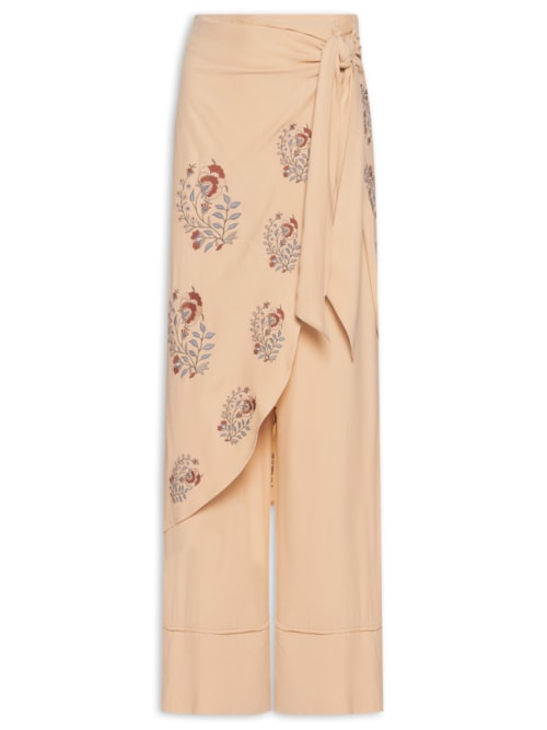 Calça Feminina Bordado Flor Retro – Bege