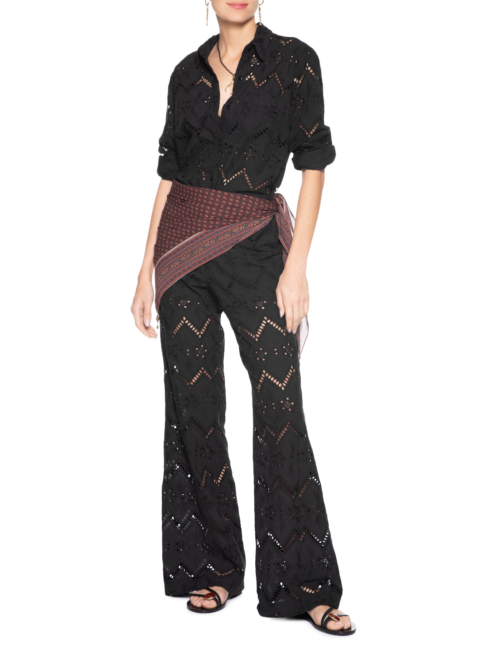 Calça Feminina Bordado Gale Preto Maria Filó