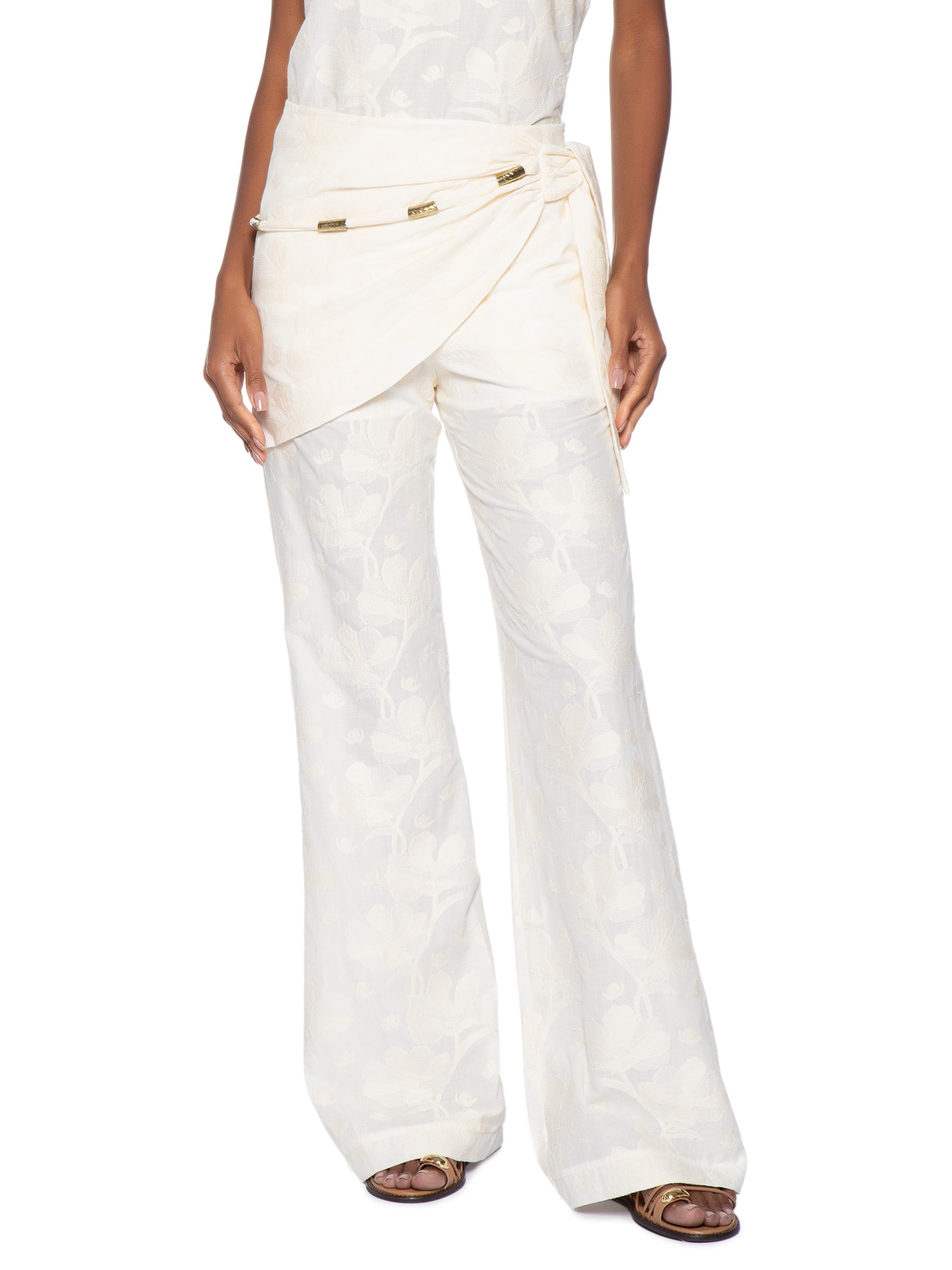 Calça Feminina Bordado Holambra Off White Maria Filó
