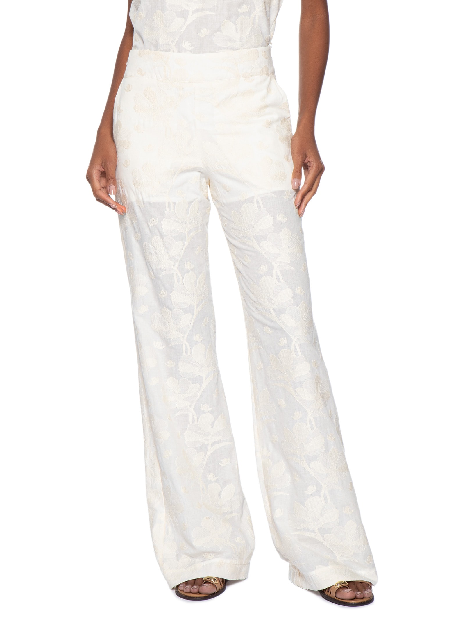 Calça Feminina Bordado Holambra Off White Maria Filó