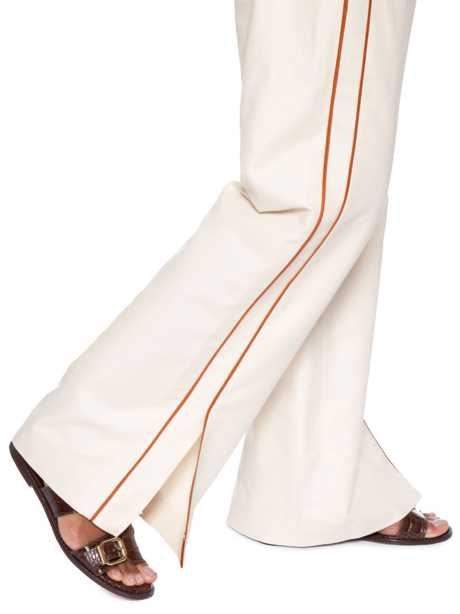Calça Feminina Branco Nata Listra Caramelo Bege Animale