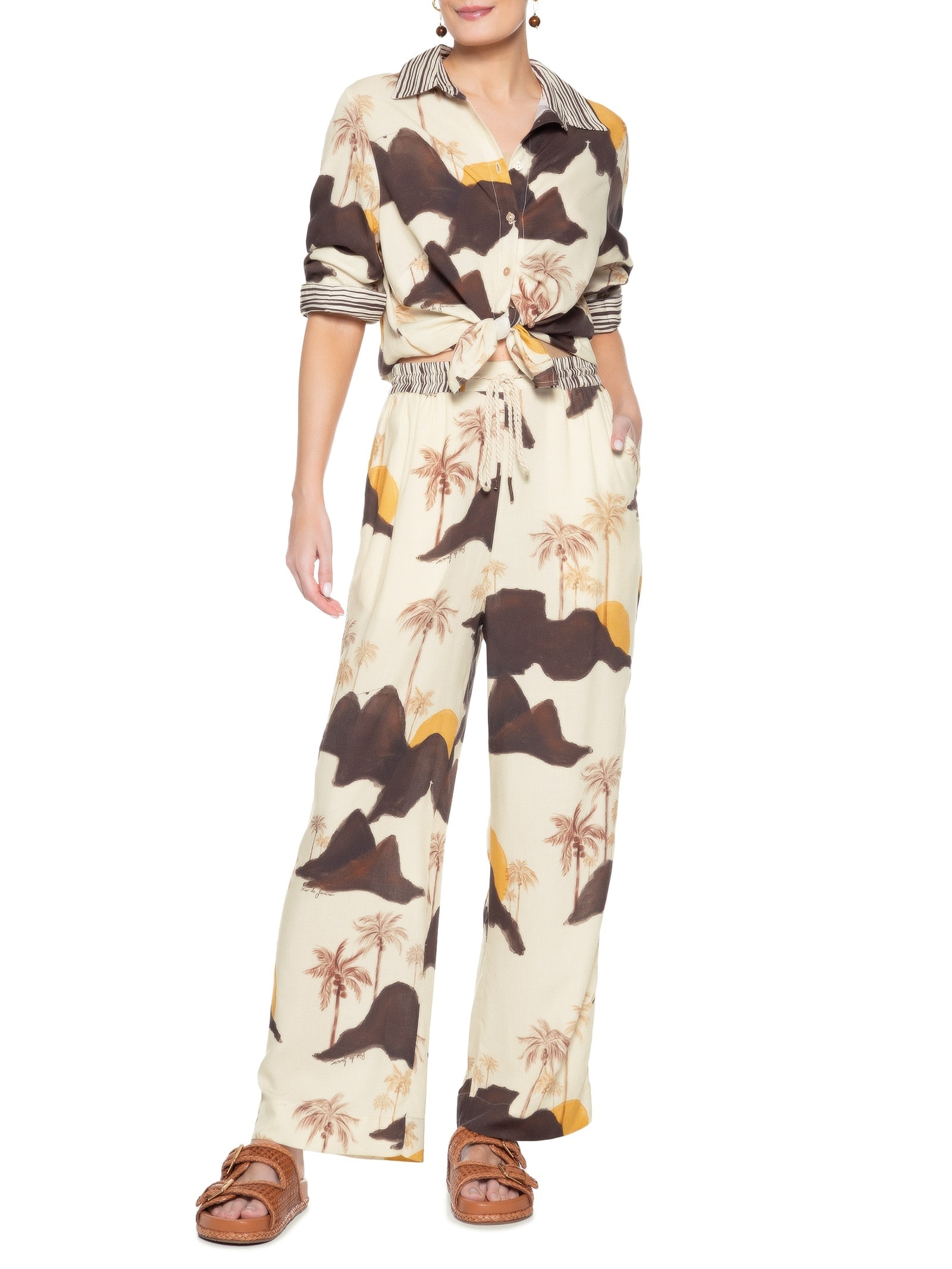 Calça Feminina Cambraia Estampa Corcovado Mix Bege Dress To