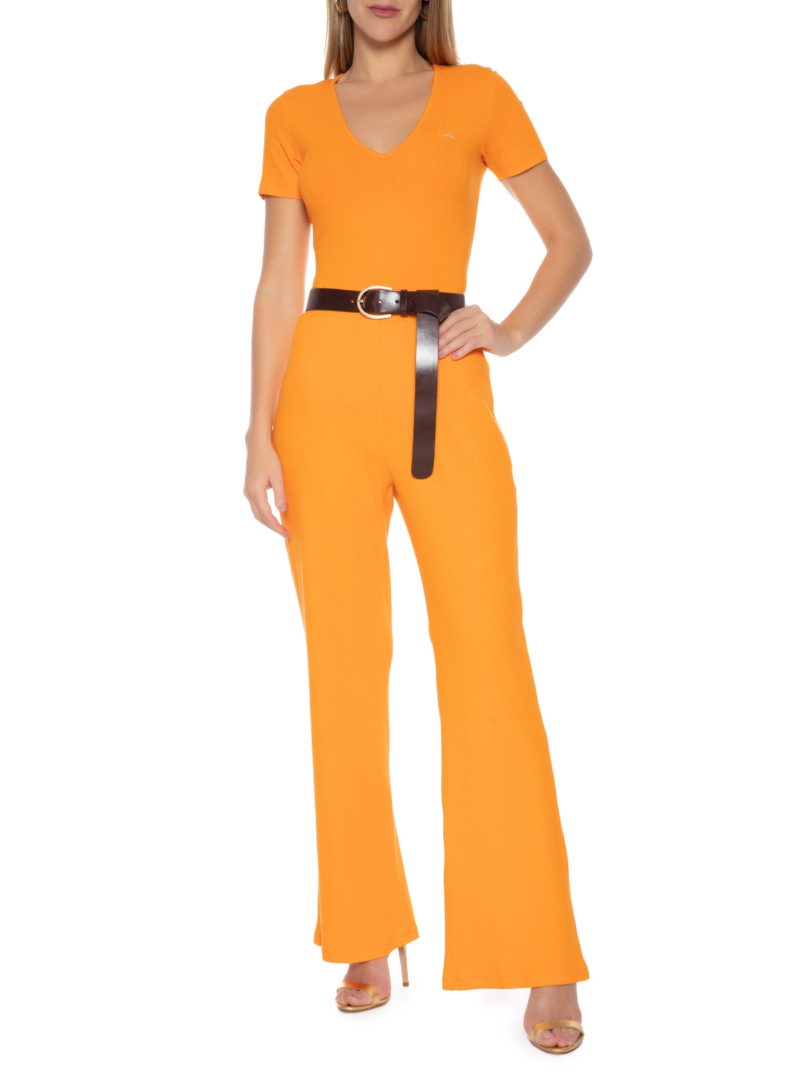 Calça Feminina Canelada Laranja Colcci