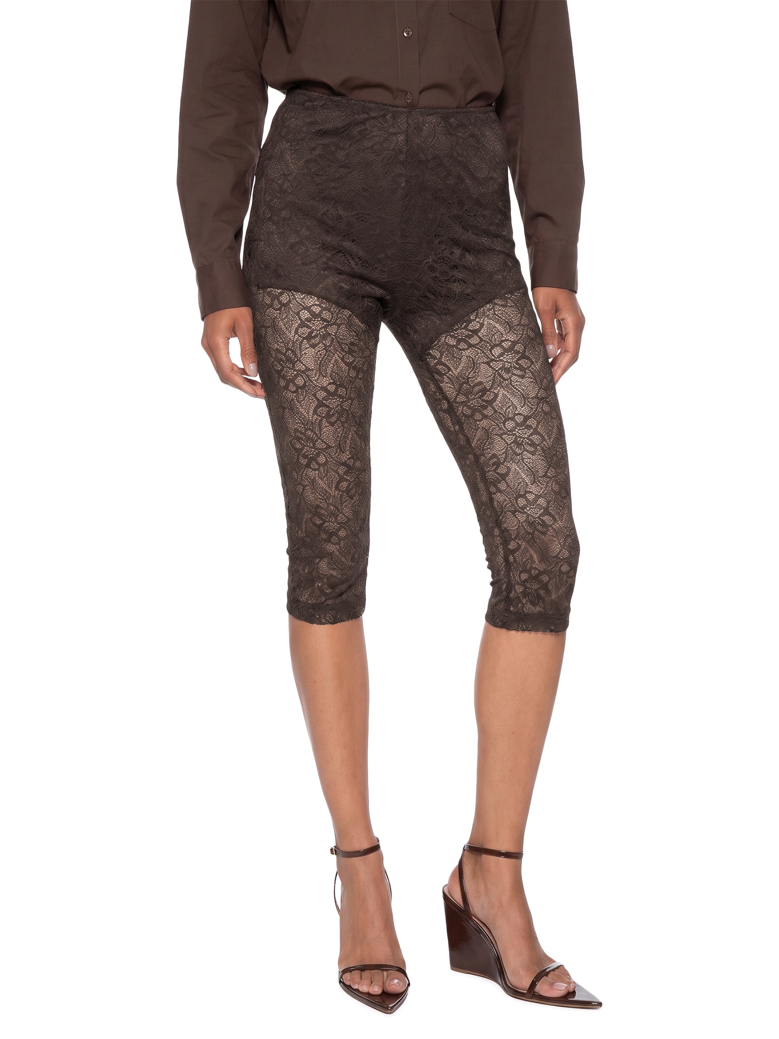 Calça Feminina Capri De Renda Marrom My Favorite