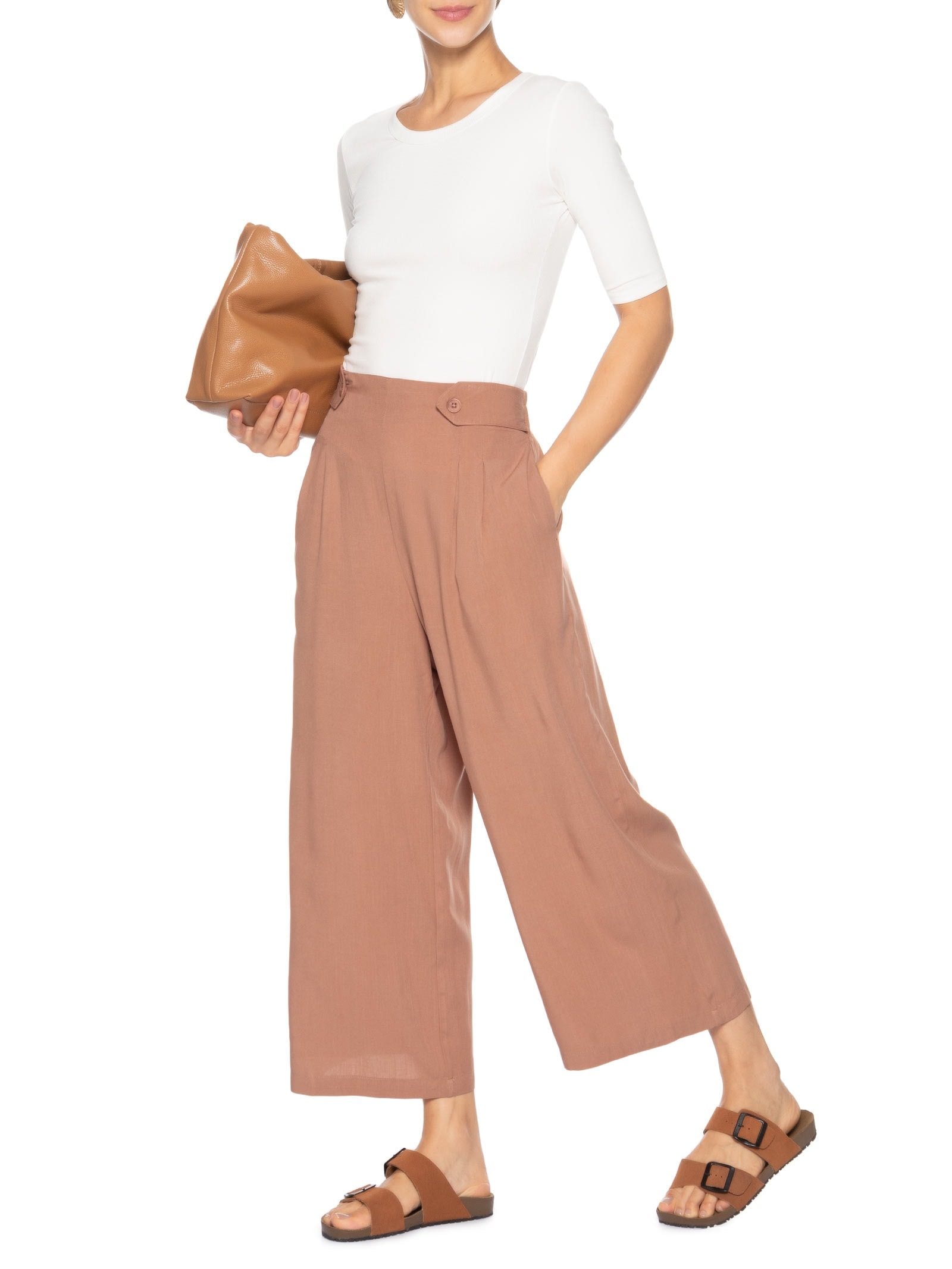 Calça Feminina Capri Marrom Basiq