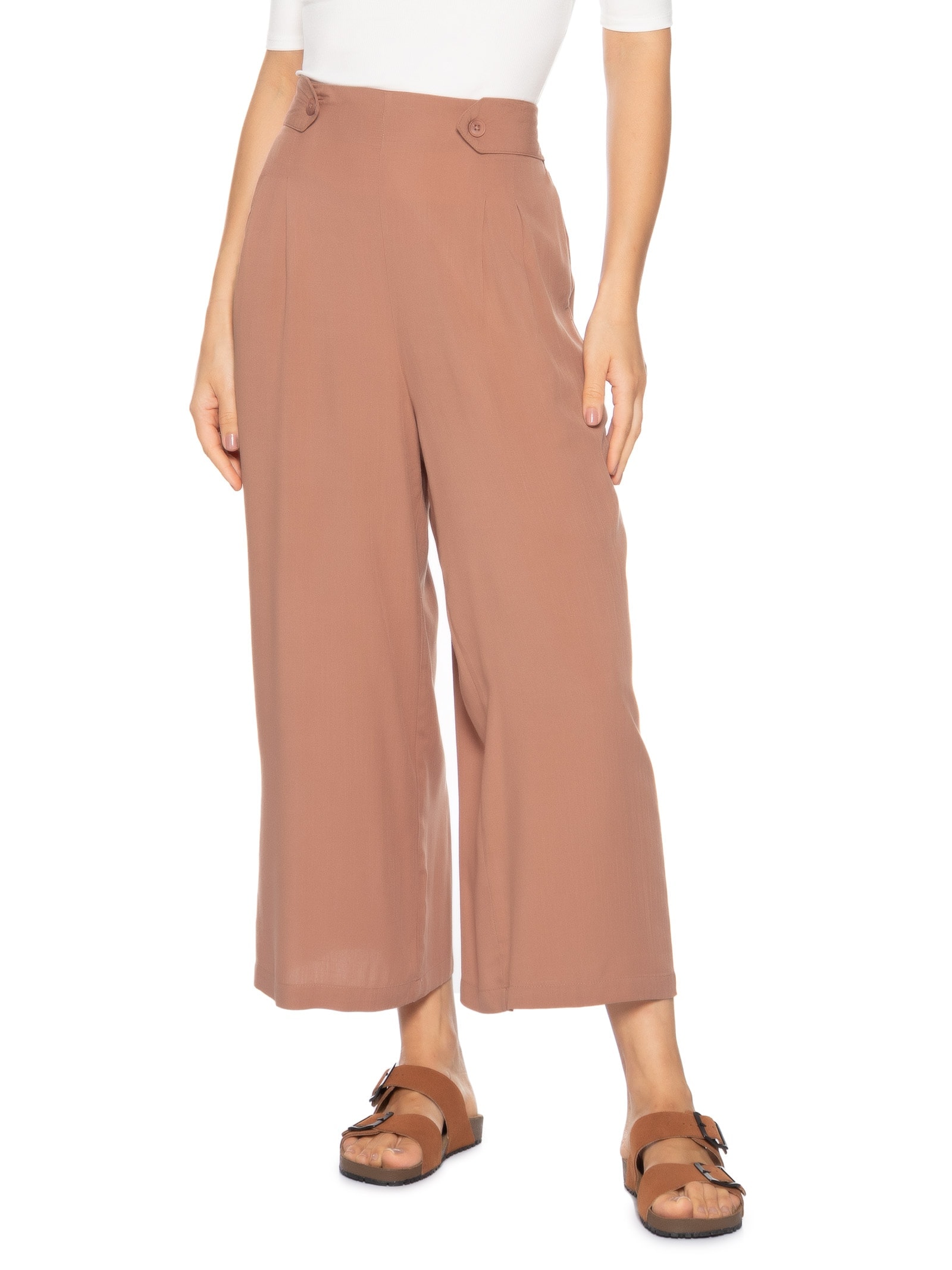 Calça Feminina Capri Marrom Basiq