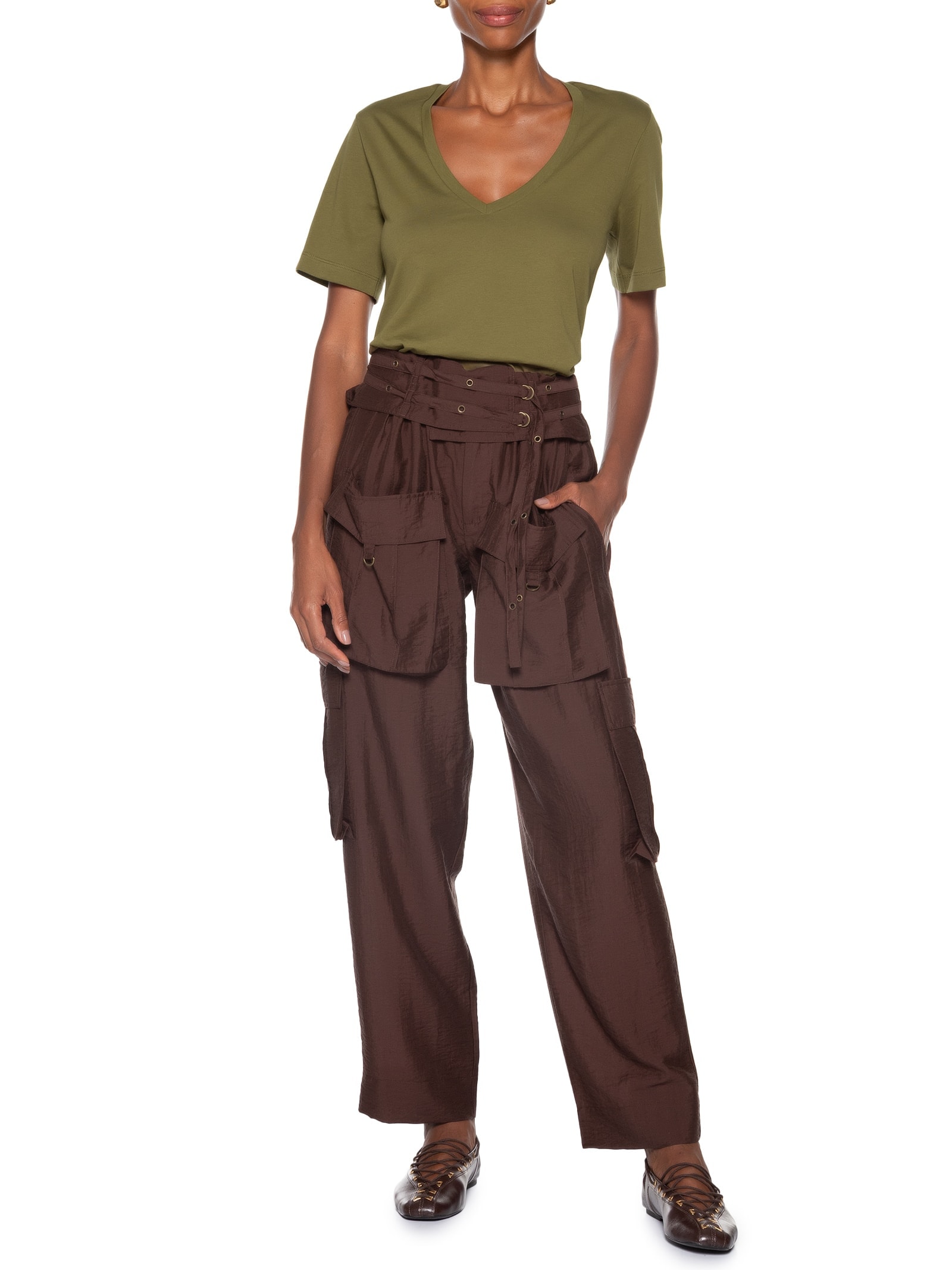 Calça Feminina Cargo Bolsos Marrom Animale