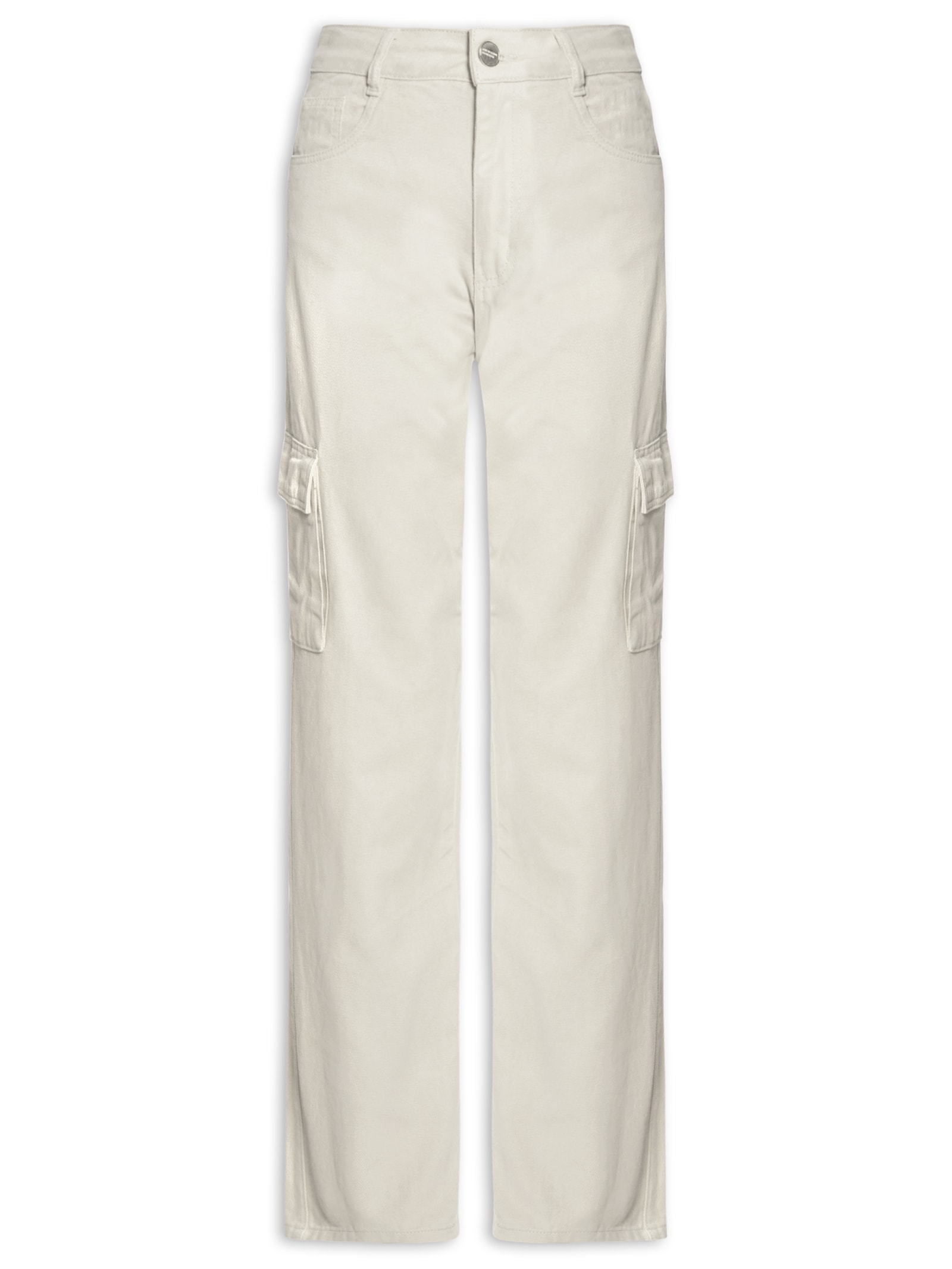 Calça Feminina Cargo De Sarja Bege Basiq