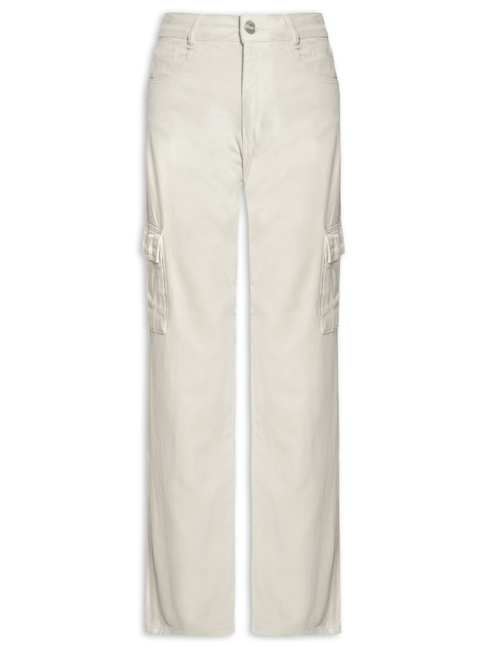 Calça Feminina Cargo De Sarja Bege Basiq