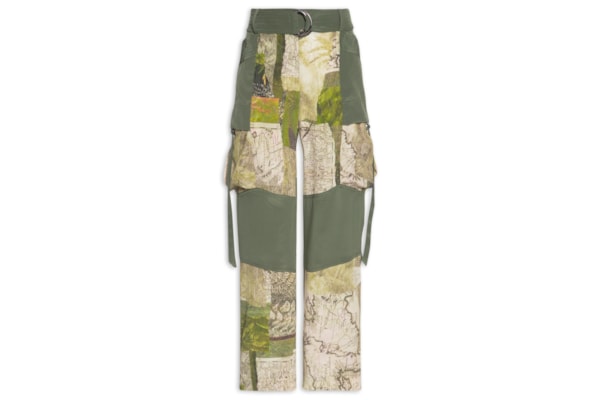 Calça Feminina Cargo Fotográfico Recortes - Verde