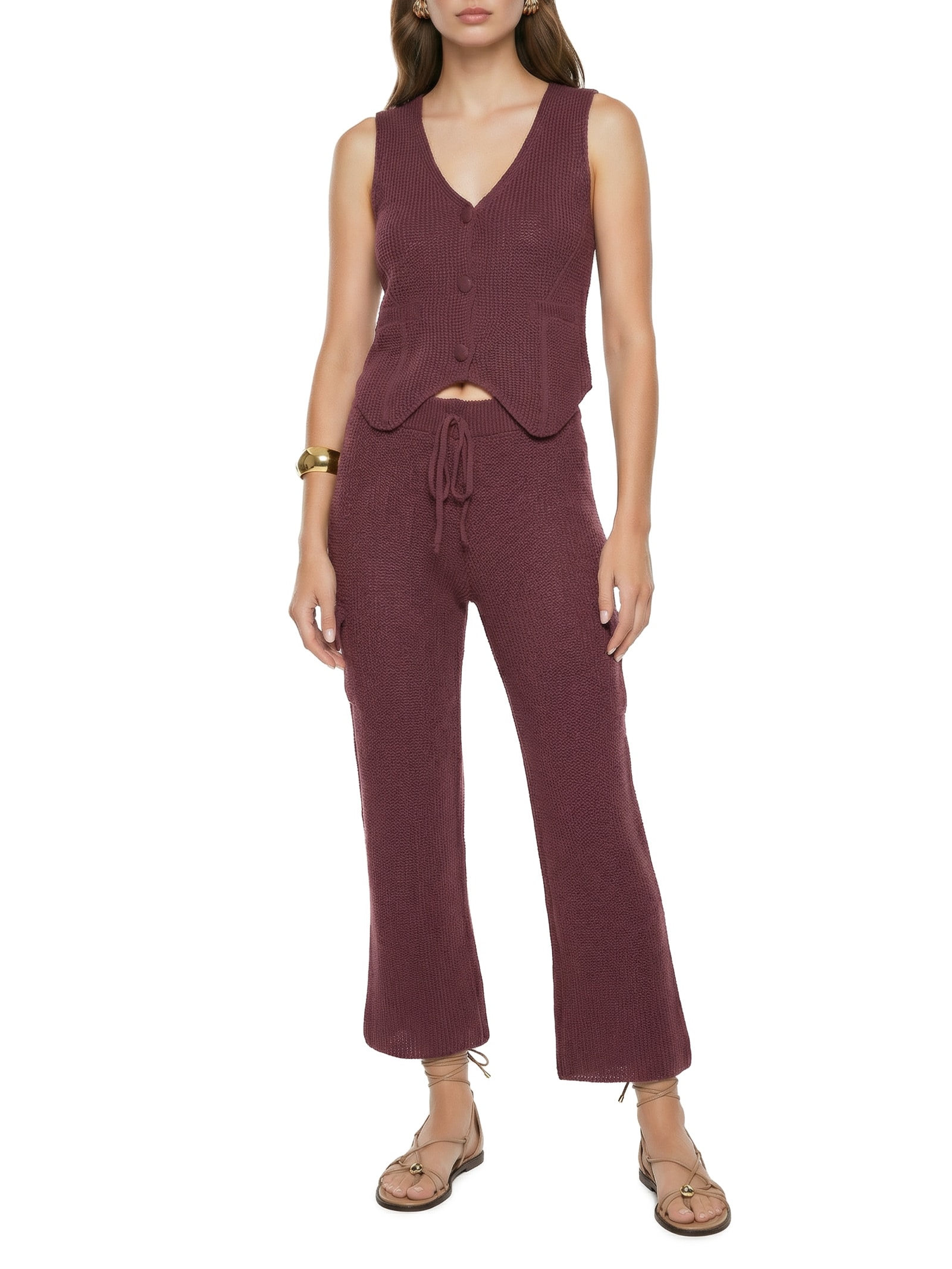 Calça Feminina Cargo Tricot Vermelho Cacay