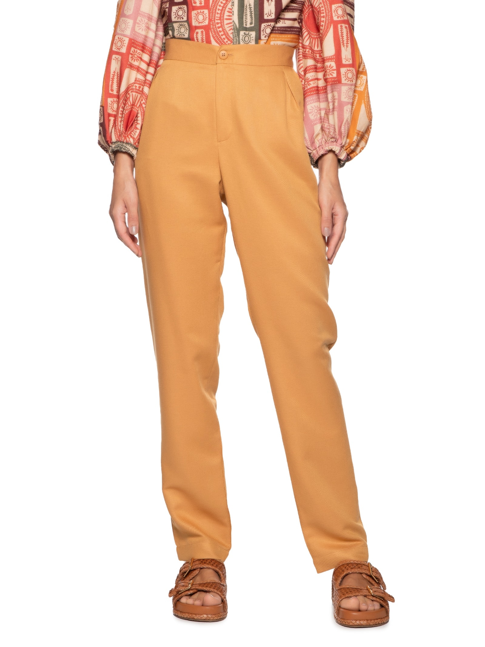 Calça Feminina Cenoura Com Bainha Dobrada Marrom Cacay
