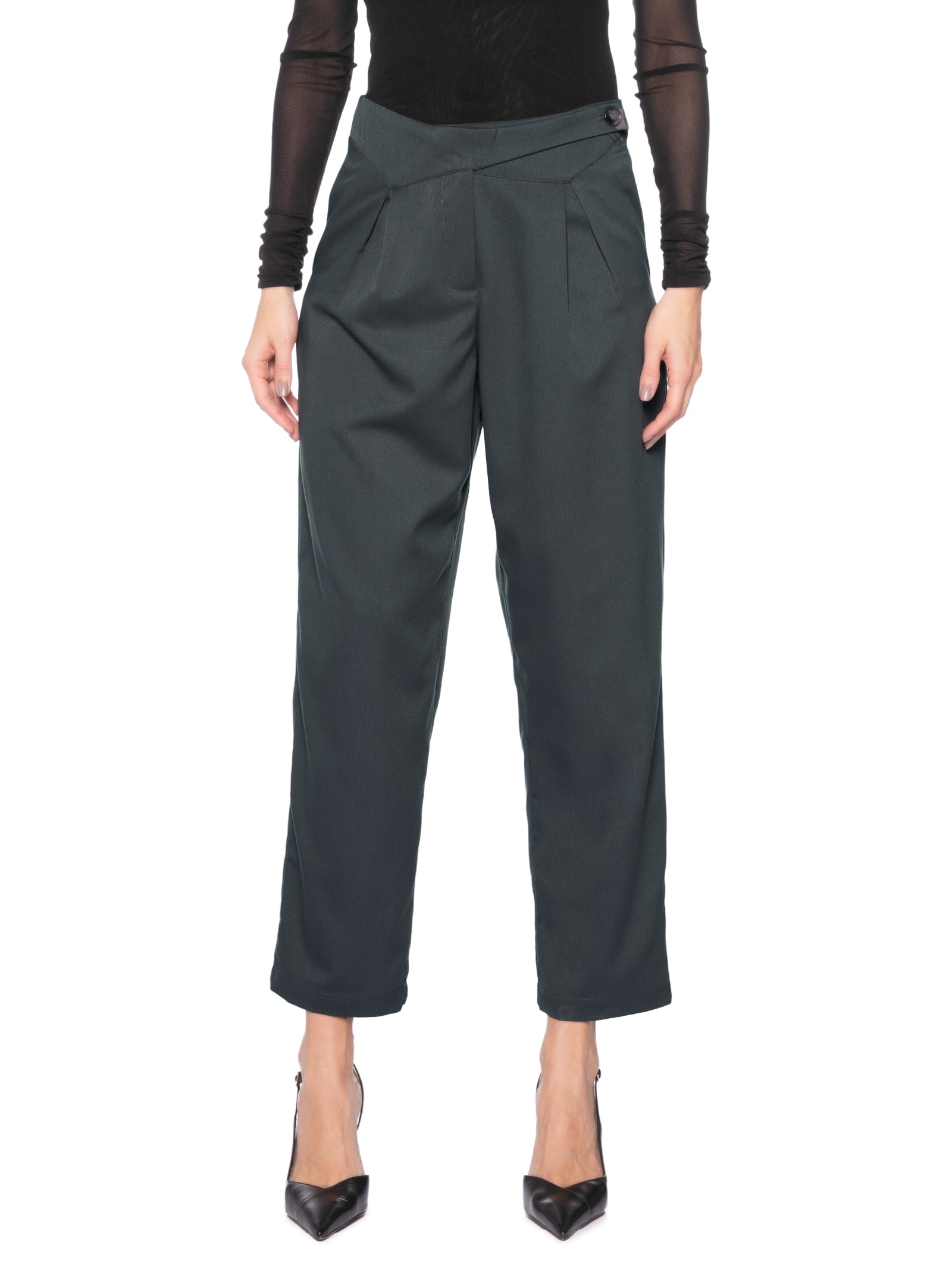 Calça Feminina Cenoura Com Cós Assimétrico Cinza Market 33