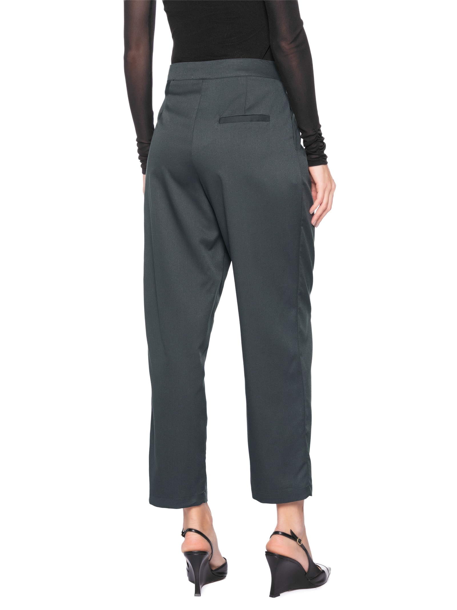 Calça Feminina Cenoura Com Cós Assimétrico Cinza Market 33